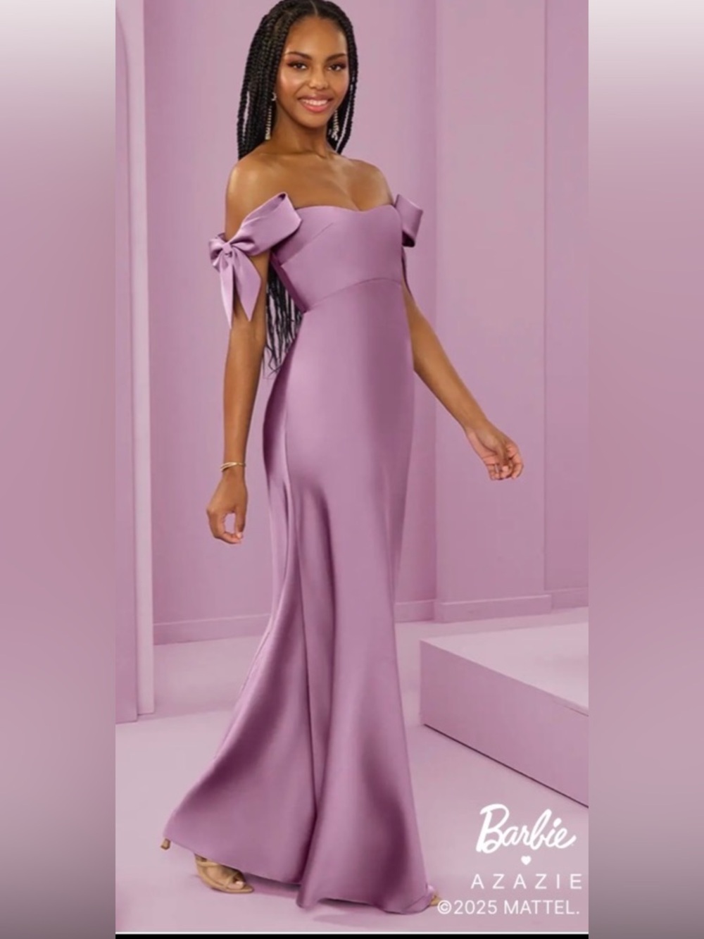 Azazie Lavender Off-Shoulder Bow Sleeve Gown